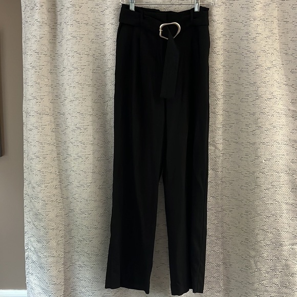House of Harlow 1960 Black Highwaisted Belted Linen Blend Wide Leg Pants Size 2 - Picture 4 of 9